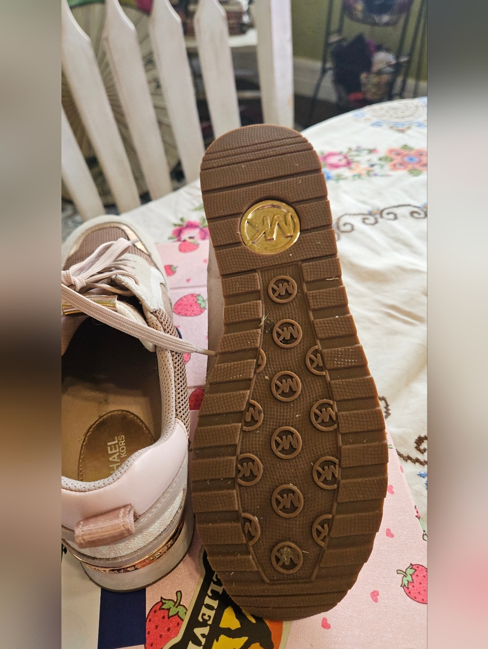 Michael Kors Blush Pink and Rose Gold Logo Runner Sneakers - Picture 3 of 4